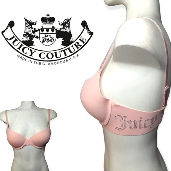 Juicy Couture Other - Juicy Couture light pink crystal studded logo adjustable push up bra 34C